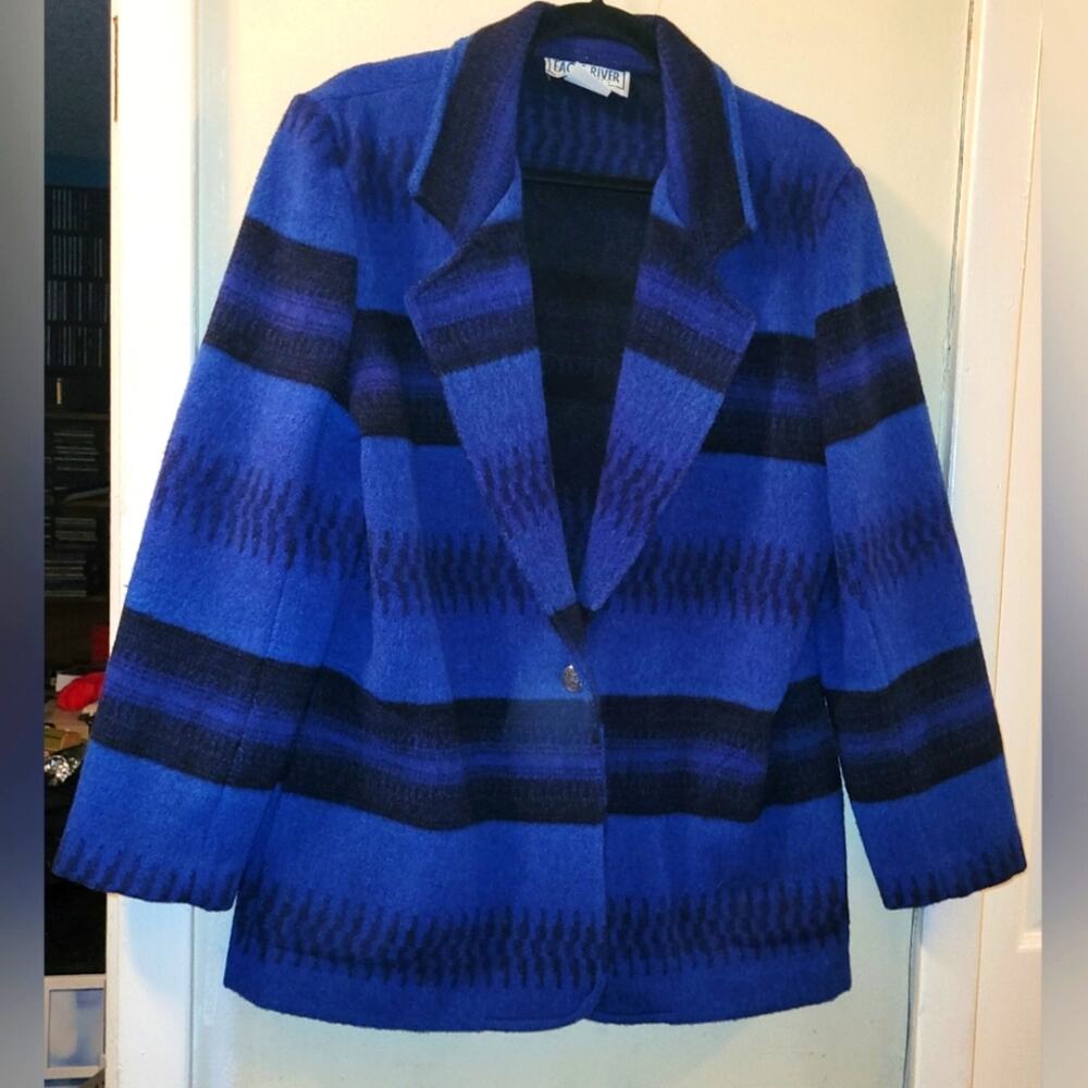 Vntg Womens Wool Southwestern Coat Blazer USA Made Eagle River Traders Preppy 8